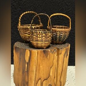 Set Of 3 Small Woven Wicker Baskets - Table Wall Decor or for Dolls Nice!